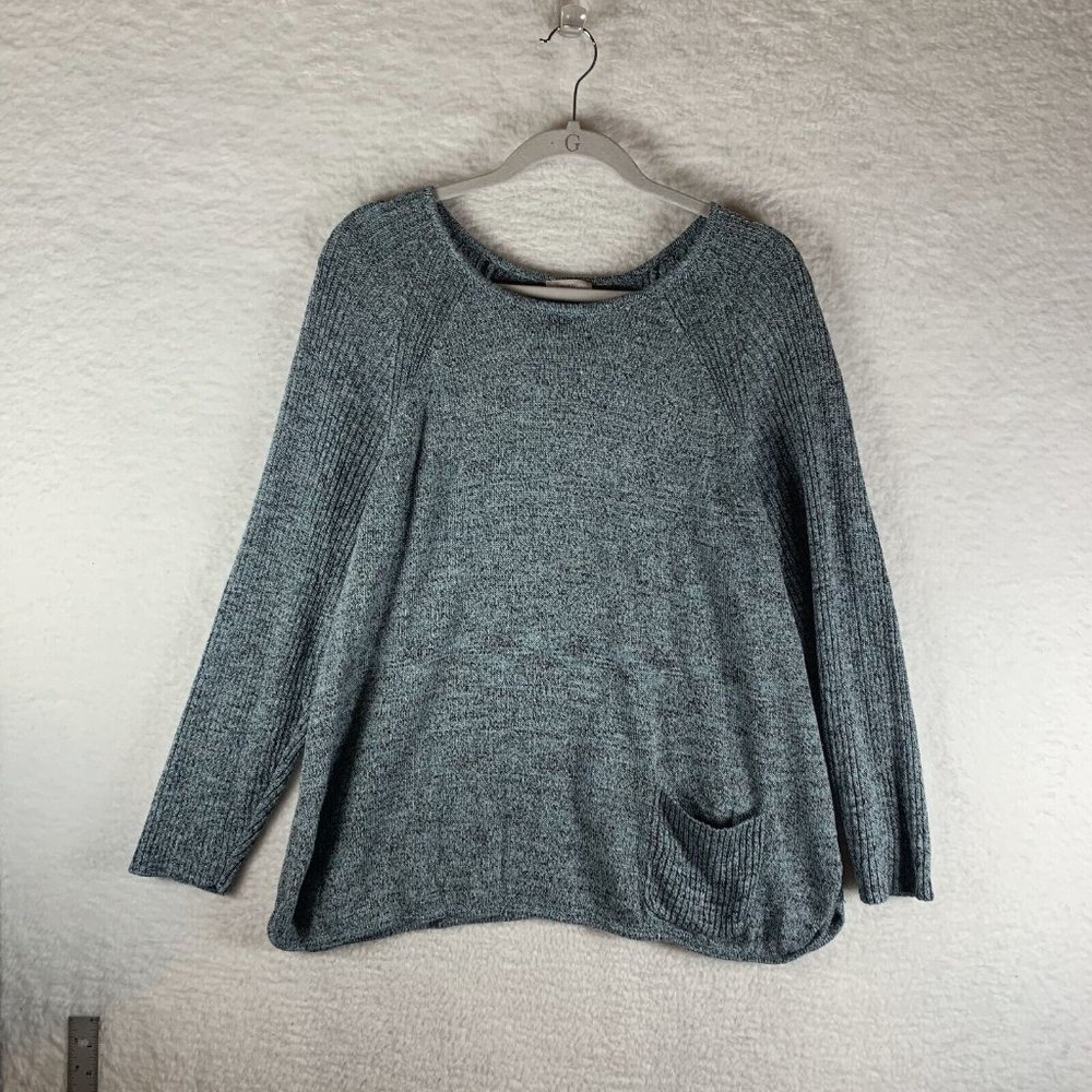 Pure Jill‎ Sweater Women's XL Petite Blue Space Dye Linen Scoop Neck Pocket 7321